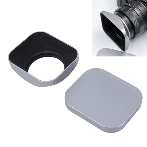 Conjunto de parasol y tapa para lente metálicos cuadrados Zyyini de 37 mm, accesorio para fotografía con cámara, color plateado miniatura 2