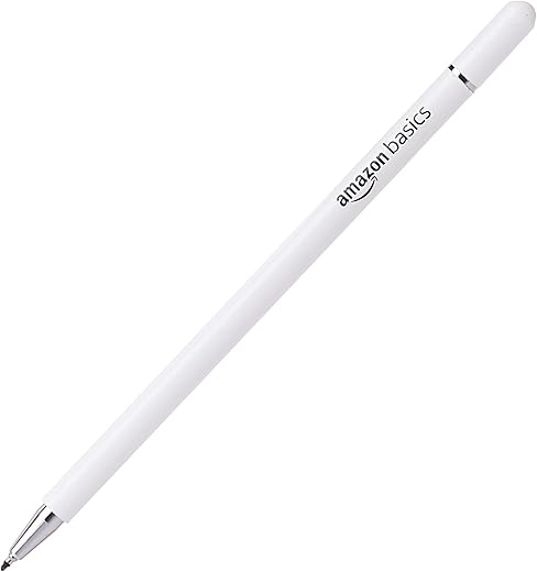 Amazon Basics Capacitive Stylus Pen for iOS&Android Touchscreen Devices,Fine Point Disc Tip,Lightweight Metal Body with Magnetic Cover,(White) Tablet