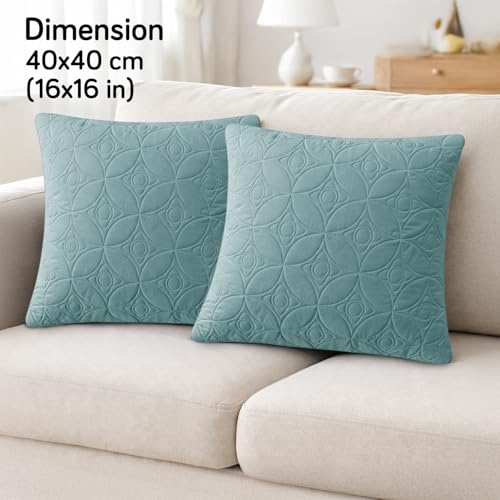 Image of HOKIPO 100% Leakproof Quilted Cushion Cover for Sofa 16x16 Inches, Set of 2, Cool Blue (AR-6280-SBL*2)
