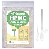 ATNreuro Vegane Leerkapseln Größe 1 (100 Stück), Leere Kapseln zum Befüllen, HPMC Kapselhülle mit 2 Mikrolöffeln, Transparent Vegan Vegetarisch, Kompatibel mit Kapselfüller Größe 1