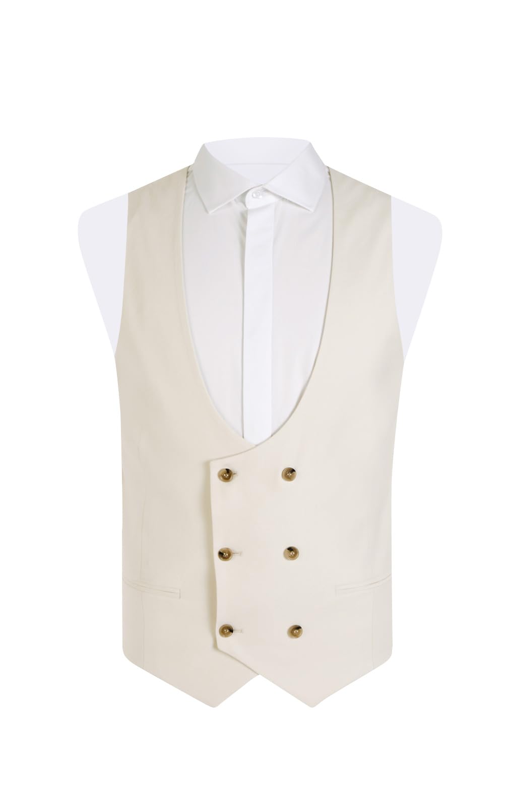 Dobell Mens Ivory Waistcoat Lightweight Linen Slim Fit Double Breasted-M (38-40in)