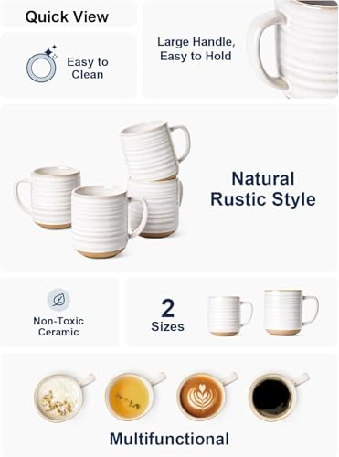 Image of LE TAUCI Coffee Mugs 18 oz,Ceramic Mug Set, Coffee Cups for Latte, Hot Tea, Cappuccino, Mocha, Cocoa, Dishwasher Safe, Suit For Housewarming Wedding- 3.5 inch, Set of 4, Arctic White