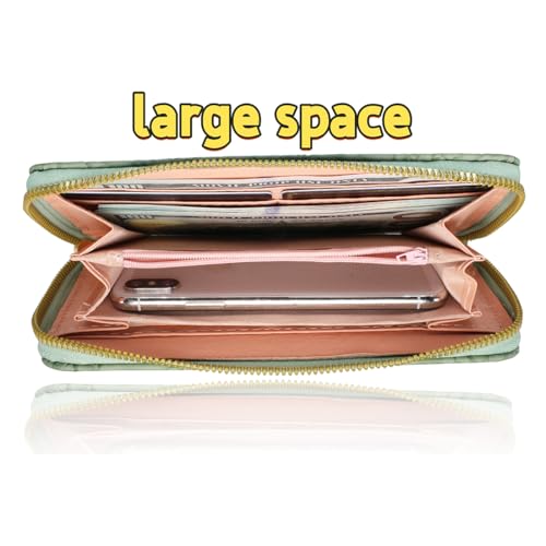 Ladies flower embossed wallet, ladies ultra-thin long wallet with zipper closure design, wristband, 7.67 x 3.93 inches, green4