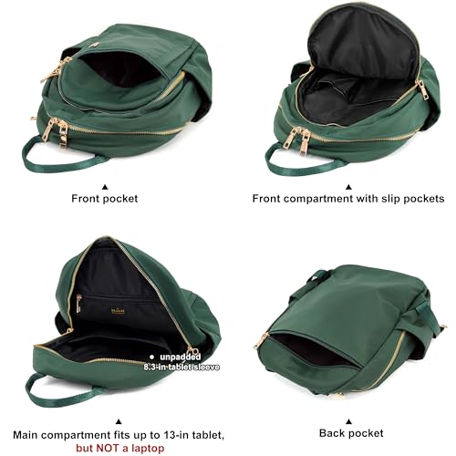 Image of M-ioi-M Compact Small Fashion Backpack Purse for Women, Chic Mini Daypack with Gold-Tone Hardware, Casual Minimalist Lightweight Water-Resistant Nylon Bag for Petite Women & Daily Essentials (Green)