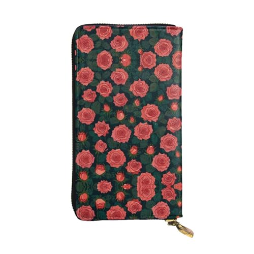 Portefeuille en cuir imprimé rose long 19,1 cm avec porte-cartes de crédit de voyage