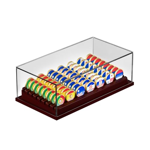 MinBoo Challenge Coin Display Case with Acrylic Cover, 8 Rows Military Challenge Coin Holder Rack, Bamboo Military Coin Display Stand Holds 56 Coins for Collectibles