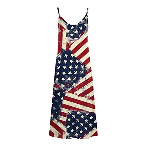 Oggfader Women's Sleeveless Spaghetti Strap Beach Dresses 4Th Of July Patriotic Long Dress 2023 Summer Casual Boho Dress #TOP3