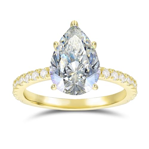 14K Gold 5-Prong 3.0 CT Pear Cut Moissanite Engagement Ring for Women Promise Rings2