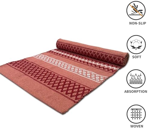 Image of Flatweave Cotton Rug Runner - 2x5 ft Soft Carpet for Entryway, Living Room & Outdoor Patios 2x5 ft Cotton Carpet Runner - Lightweight & Foldable Rug for High-Traffic Areas and Cozy Interiors