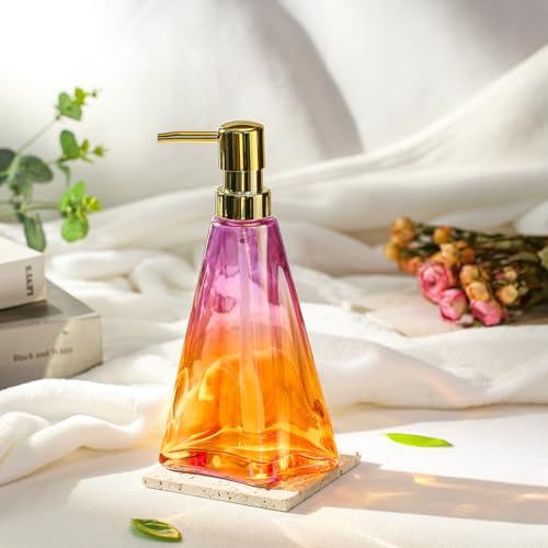 YunNasi Glass Soap Dispenser with Pump Refillable Liquid Hand Soap Dish Soap Dispensers for Bathroom Counter Kitchen Sink (PurpleOrange) - Image 2