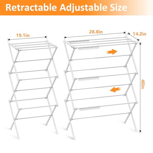 Rbitroise 3-Tier Clothes Drying Rack | Drying Rack Clothing Foldable | Antirust Laundry Drying Rack| Small Dry Rack for Clothes | Towel Rack for Storage | Use for Indoor & Outdoor | White - Image 3