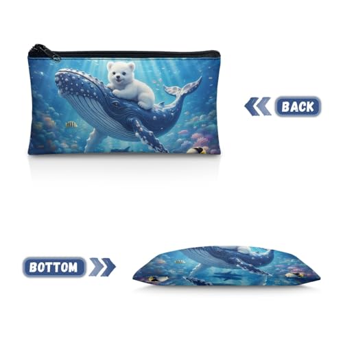 Image of Whale Polar Bear Pencil Case Blue Ocean Pencil Pouch with Zipper Lightweight Pen Organizer for Toddlers Girls Crayon Pouch for Painting Lesson