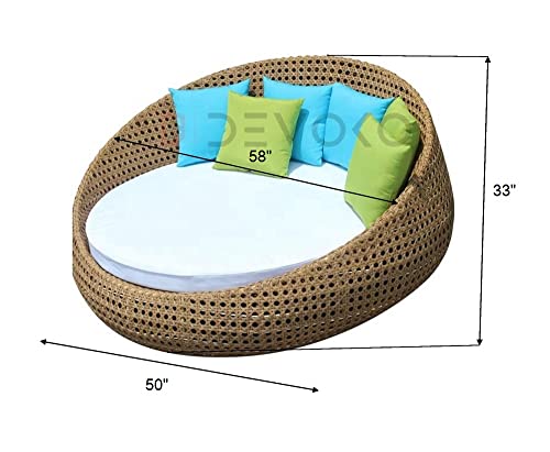 Image of DEVOKO Outdoor Double Seater Wicker Patio Weatherproof Daybed with Water-Resistant Cushions Furniture for Poolside,Garden,Balcony,Terrace(Honey Wicker & White Cushion)