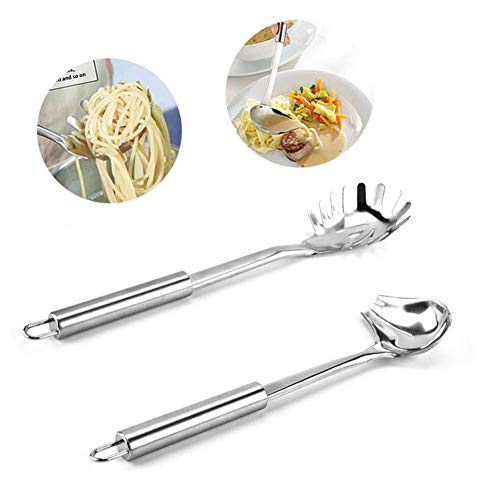 YFOX I cucchiai per Spaghetti e cucchiai per Salsa innovativi Sono Realizzati in Acciaio Inossidabile e Sono Un Ottimo Strumento da Cucina. Cucchiaio per Spaghetti, Argento.