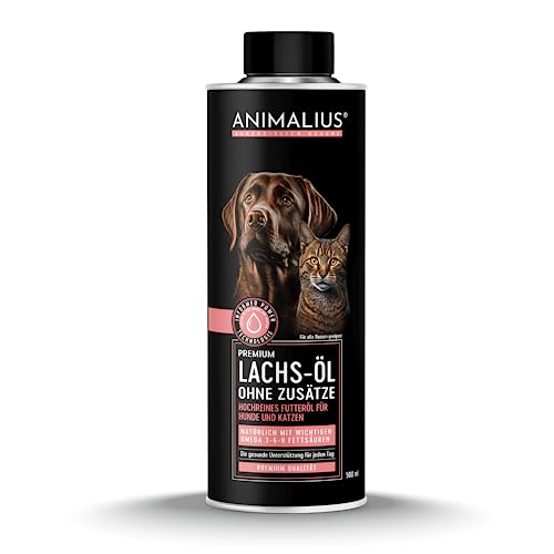 Animalius | Design Lachsöl für Hunde und Katzen - Premium Futteröl Mit Omega 3 & 6 - Schottischer Lachs 100% Natur, Futterzusatz, Barf, 500 ml