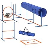 PawHut Dog Agility Equipment, 8PCS Agility Training Set with Tunnel, Weave Poles, Adjustable Hurdles, Jump Ring, Pause Box, Bowl, Toys and Carrying Bag Pet Obstacle Course for Garden, Indoor, Outdoor