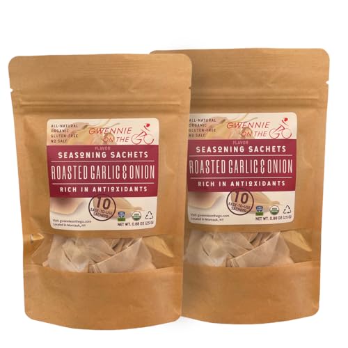 Gwennie on the GO – Seasoning Sachets | Roasted Garlic &amp; Onion | Certified Organic | Fresh, Gluten- Free | Resealable Pouch | Seasoning Mix Packets for Soups &amp; Sauces | 20 Sachets | 2 Pack