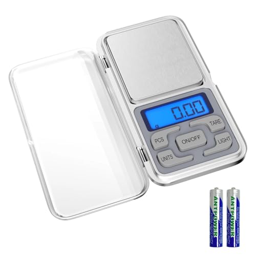 Fousenuk Bascula de Cocina, Peso de Cocina Digital de Acero Inoxidable, Balanza Cocina Digital de Alta Precisión 500g/0.01g con Función Tara y Pantalla LCD, Báscula de Cocina, para Cocinar, Hornear