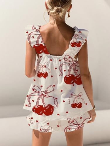 Image of ROAONOCOMO Women Floral Pajama Set Ruffle Babydoll Cami Top Coquette Pj Set Gingham 2 Piece Shorts Outfit Bridal Loungewear