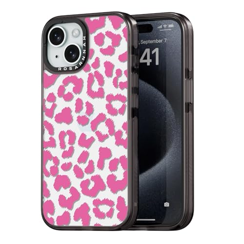 Coque iPhone 15 durable et résistante aux chocs motif léopard rose amusant noir