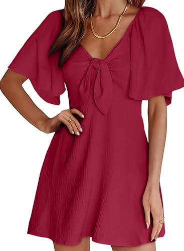 Image of Dokotoo Womens Dresses 2026 Spring Summer Deep V Neck Elegant Cocktail Bow tie Mini Dress S-XL