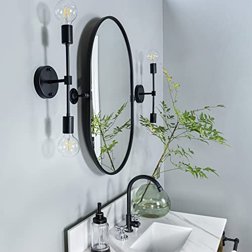 Image of TEHOME Oval Black Pivot Bathroom Mirror Pill Shaped Tilting Bathroom Vanity Mirror Metal Framed Adjustable Mirror, Overall 23.84 x 30 inches (Mirrror 20 x 30 inches)