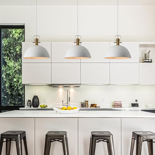 Image of 12 Inch Sandy White Modern Pendant Light for Kitchen Island 2 Pack | ETL Certificate, Easy to Install,Adjustable Height Cord,Vintage Industrial Dome Hanging Light Fixtures