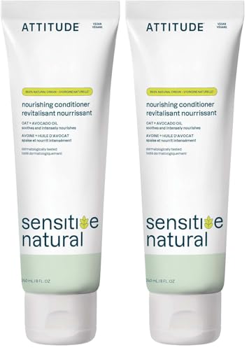 Image of ATTITUDE Hair Conditioner, 8 Fl Oz, Pack of 2, Plant and Mineral-Based | Avocado Oil | For Sensitive Skin | Nourishing | Vegan