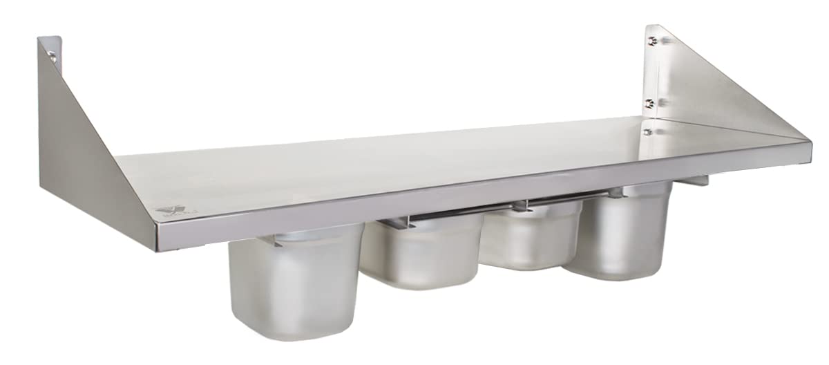 Beeketal 'BGR-100' Gastro Küchen Wandregal 100 cm aus Edelstahl mit 4 GN Behälter Schubeinsätzen, Regal Tragkraft ca. 35 kg, Küchenregal inkl. 4 x (GN) 1/6 Behälter und Wandmontagematerial