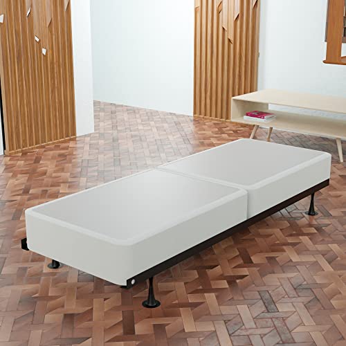 Greaton, 4-Inch Sturdy Box Spring for Mattress Support-Durable and Fully Assembled, Natural Wood Foundation for Twin XL, White