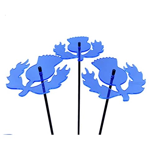 SunCatcher Garden Decor Scottish Thistles Set of 3 Large Decorative Garden Stakes 75cm/29.5'' high Outdoor Yard Home Great Gardeners Gift, Colour:fluorescent Blue Cover