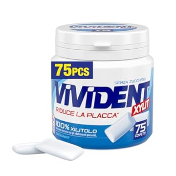 Vivident Xylit Chewing Gum, Gomma da Masticare, Barattolo, Gusto Spearmint, con Xilitolo, Senza Zucchero, Confezione da 75 Confetti