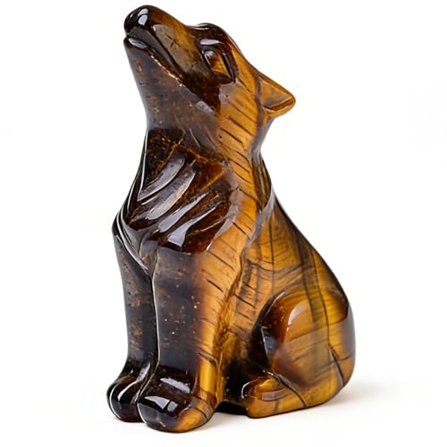 WUYOUSHI Tiger's Eye Wolf Statue 2 inch Healing Crystal Animal Figurine Wolf Crystal Gemstone Reiki Meditation Home Decor Gift