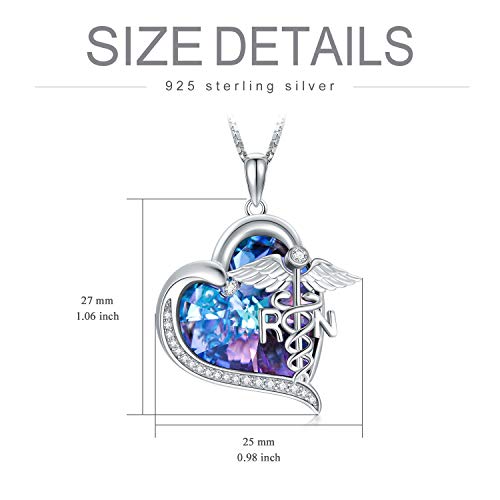 TOUPOP Gifts for Nurse 925 Sterling Silver Nurse Necklace Doctor Nursing Themed Pendant with Crystal RN Medical Caduceus Jewelry Nurse Gifts for Women Student Mom Birthday Graduation3