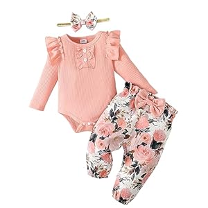Mioglrie Baby Girl Clothes Newborn Infant Clothes Girl Romper Pant Set Toddler Girl Outfits Cute Baby Girls’ Clothing