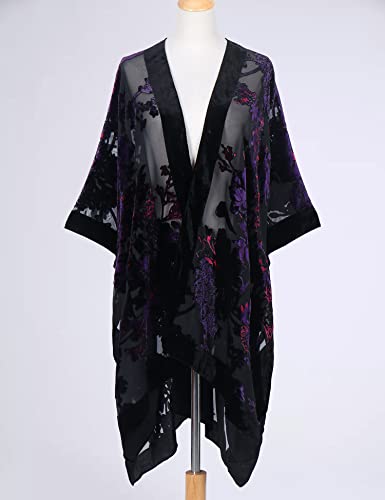MJ SERECA Women's Burnout Velvet Kimono Long Cardigan Cover Up Casual Outfit3