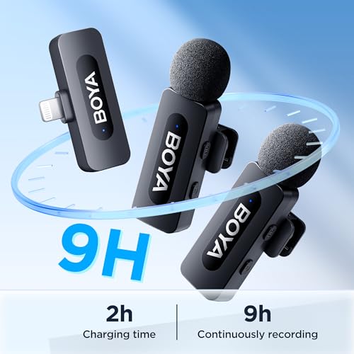 Image of BOYA by-V2 Wireless Lavalier Microphone for iPhone, Mini Phone Microphone Wireless, Noise Canceling, Dual Lapel Mic for YouTube, Podcast, TikTok Vlog Recording(Not Compatible iPhone 15 /16 /17)