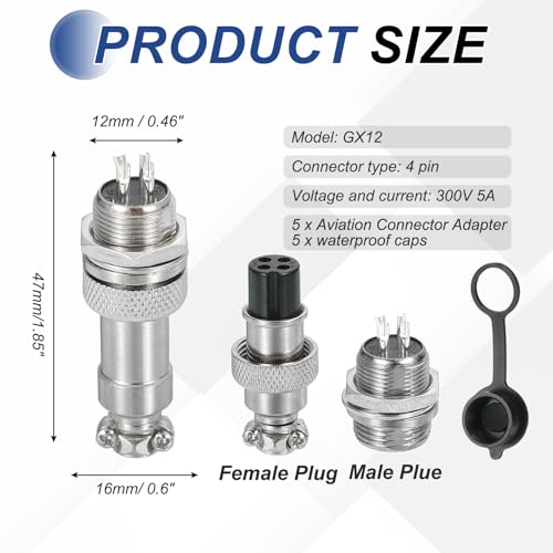Conector Aviación GX12 Metal 4 Pin Pack 5 miniatura 2