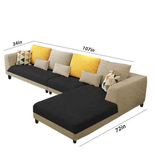 Image of Galib RHS 6 Seater L Shape Sofa Set for Living Room (Cream Black Fabric) Premium Fabric Sofa