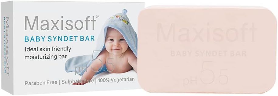 Maxisoft Baby Syndet Bar 75 gm | Bathing Bar for Babies | Prevents Dryness & Rashes | Aloe Vera, Almond Oil, Olive Oil, Vitamin E | pH 5.5, Paraben Free (75 gm - Pack Of 1)