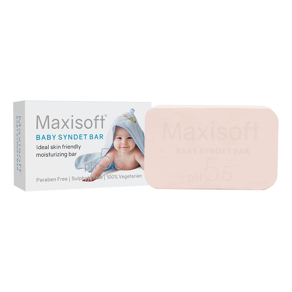 Maxisoft Baby Syndet Bar 75 gm | Bathing Bar for Babies | Prevents Dryness & Rashes | Aloe Vera, Almond Oil, Olive Oil, Vitamin E | pH 5.5, Paraben Free (75 gm - Pack Of 1)