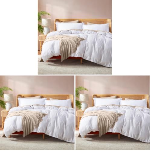 Image of Nestl White Duvet Cover Queen Size - Soft Double Brushed Queen Duvet Cover Set, 3 Piece, with Button Closure, 1 Duvet Cover 90x90 inches and 2 Pillow Shams (Pack of 3)