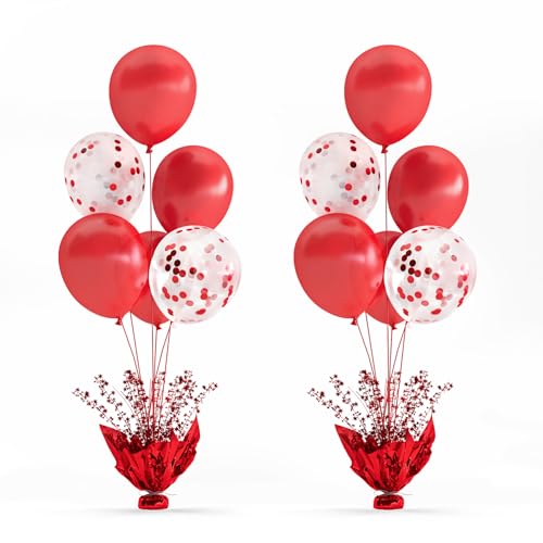 2 Set Red Balloon Table Centerpieces for Birthday Parties, Balloon Stand Kit with Red White Balloons for Christmas Table Decoration