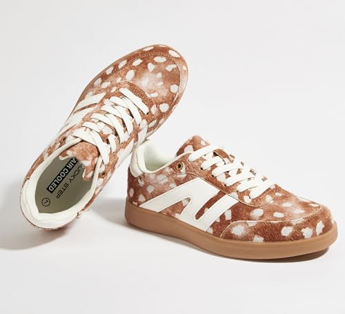 Image of LUCKY STEP Women Classic Retro Gum Sole Fashion Sneakers Casual Tennis Skate Shoe Genuine Leather Walking Footwear Anti Slip Trainers