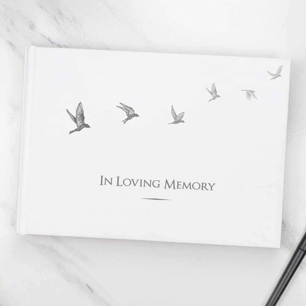 Non-Personalised Condolence Guest Book - Grey Flying Birds (58/0081)