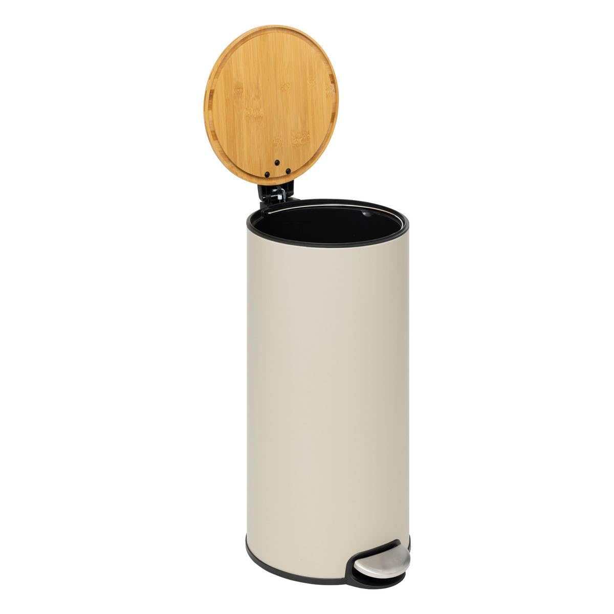 5five - Poubelle de Cuisine à Pédale Modern Color - Beige - 30L - Couvercle en Bambou, Seau Amovible - Pour Maison, Buanderie