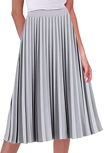 GOLDSTITCH Women s High Waist Pleated Skirt A line Swing Midi Skirt Gray