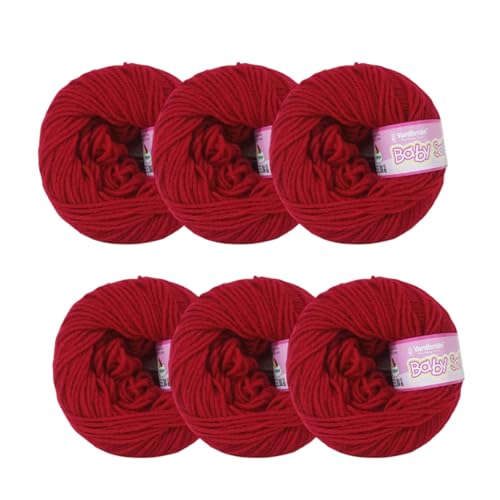 Image of Vardhman Baby Soft Yarn Pack of 6 - 4-Ply Acrylic Wool 150g Total | Soft Yarn for Knitting & Crocheting Baby Blankets, Sweaters, Toys & Accessories | 86m per 25g Ball (1, Scarlet red)