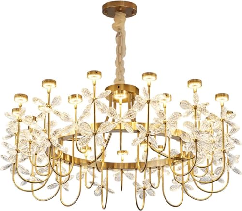 Pendant Lights, Luxury Flower Crystal Chandelier Modern K9 Crystal Pendant Light Gold Ceiling Lighting Fixture Compatible with Foyer Dining Living Room