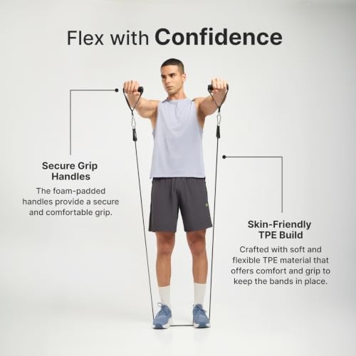 Image of CULT Resistance Tube with Foam Handles, Door Anchor for Exercise & Stretching | Suitable in Home & Gym Workout for Men & Women | Heavy-Duty Toning Band (Black, Extra Heavy Resistance 15-18 Kg)